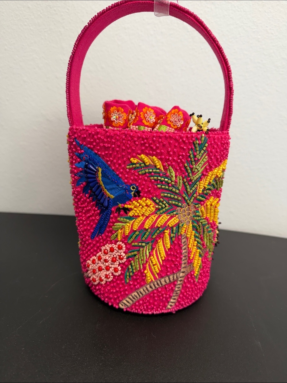Handcrafted In India | Beaded Tropical Rainforest Macaw Bucket Bag 🦜🦥 🌴 - Picture 5 of 10
